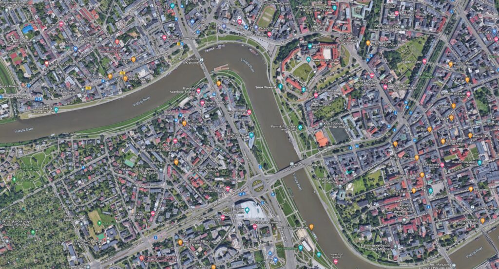 Capture d'écran de la carte Google Earth de Cracovie